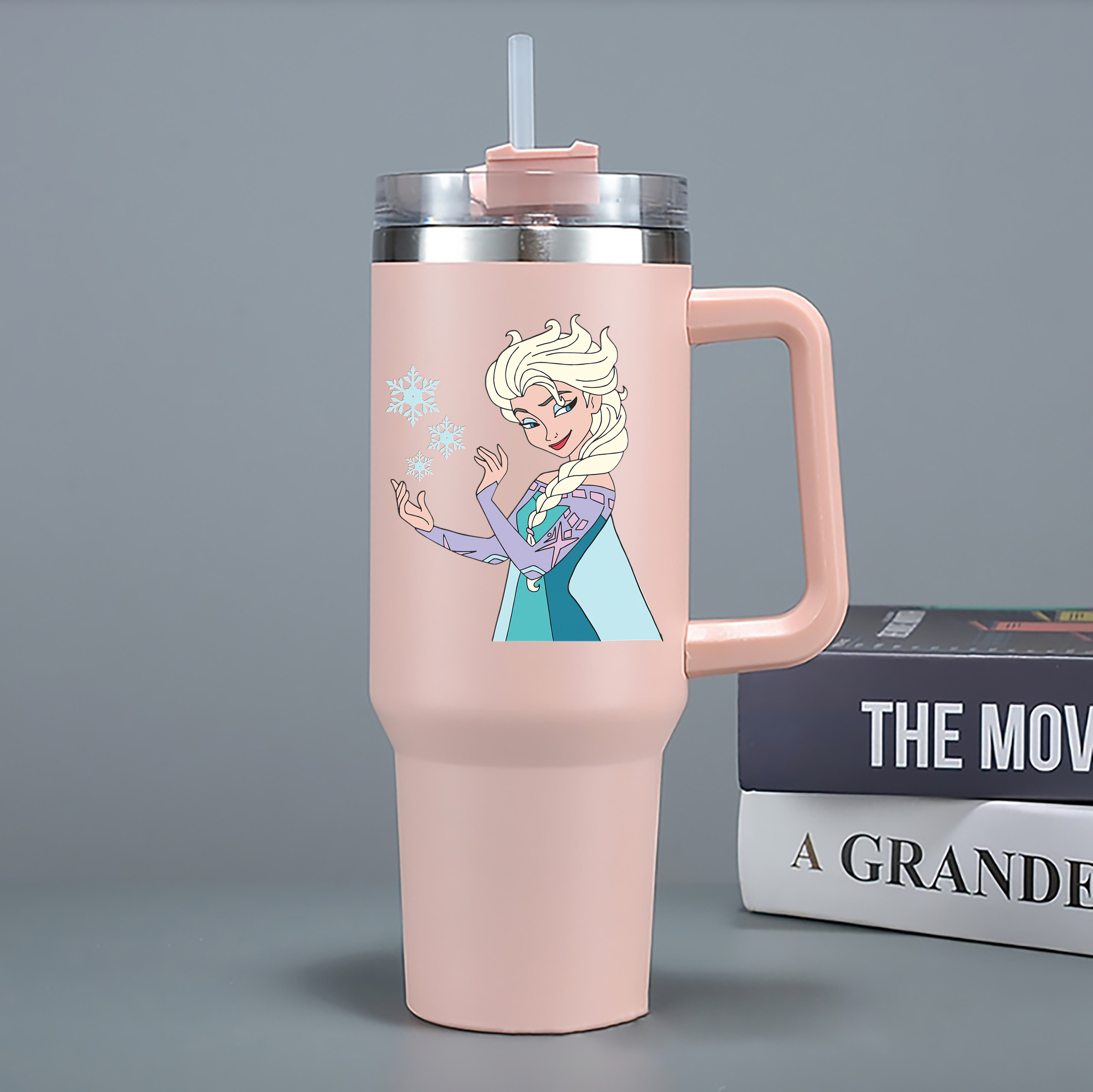 （画像用） アナと雪の女王 アンナ エルサ Frozen Anna Elsa 1200mL車用タンブラー - クリスタルステッカー（プラスチックストロー付き）